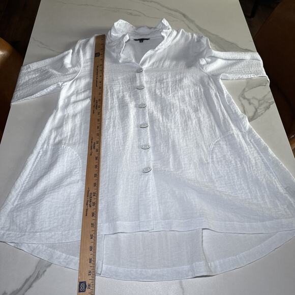 John Mark Size M White Blouse Button Front Wire Collar Tunic Top Artsy Lagenlook - Picture 7 of 14
